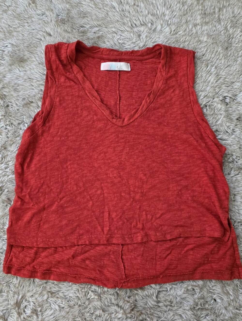 Free People FP Beach Lightweight V-Neck Red Sleeveless High-low Hem Tank Small